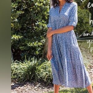 Natural Life blue floral Rebecca midi dress small